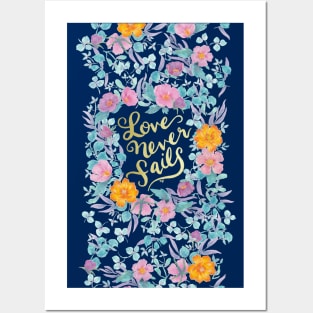 Love Never Fails -  1 Corinthians 13:8 (navy) Posters and Art